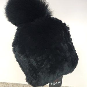 SALE Rex Rabbit Fur Beanie with Fox Pom